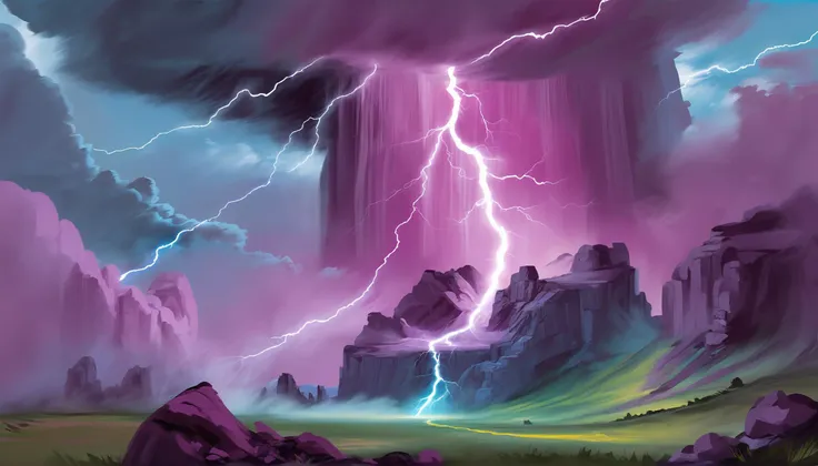 digital acrylic painting of a fantasy Thunderstorm Plateau, photoshop thick acrylic brushes<lora:EnvySpeedPaintXL01:1>