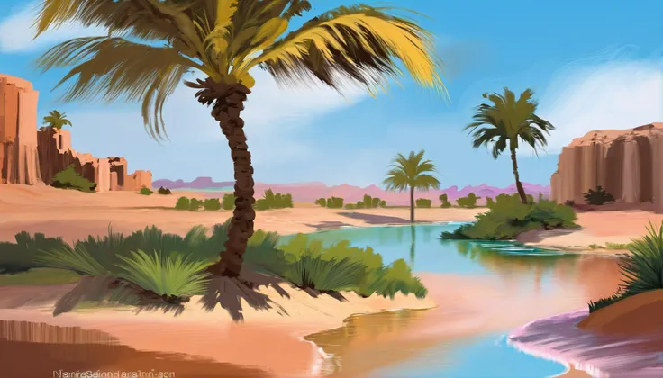 digital acrylic painting of a Oasis, photoshop thick acrylic brushes<lora:EnvySpeedPaintXL01:1>