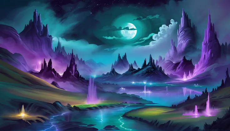 digital acrylic painting of a fantasy Land of Eternal Night, photoshop thick acrylic brushes<lora:EnvySpeedPaintXL01:1>