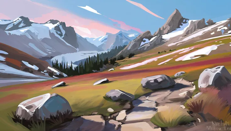 digital acrylic painting of a Alpine Tundra, photoshop thick acrylic brushes<lora:EnvySpeedPaintXL01:1>