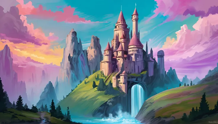 digital acrylic painting of a fantasy Sky Castle Domain, photoshop thick acrylic brushes<lora:EnvySpeedPaintXL01:1>