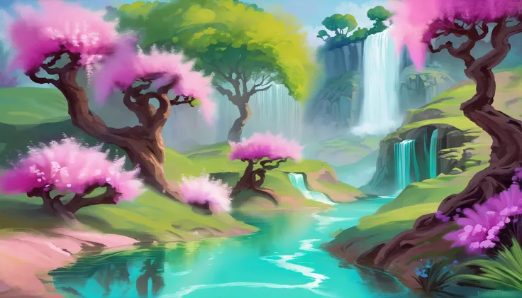 digital acrylic painting of a fantasy Magical Spring Oasis, photoshop thick acrylic brushes<lora:EnvySpeedPaintXL01:1>