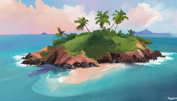 digital acrylic painting of a Island, photoshop thick acrylic brushes<lora:EnvySpeedPaintXL01:1>