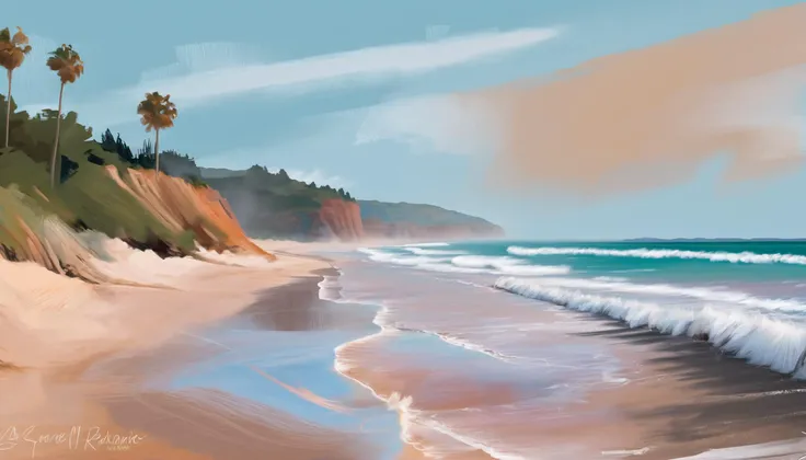 digital acrylic painting of a Coastal Strand, photoshop thick acrylic brushes<lora:EnvySpeedPaintXL01:1>