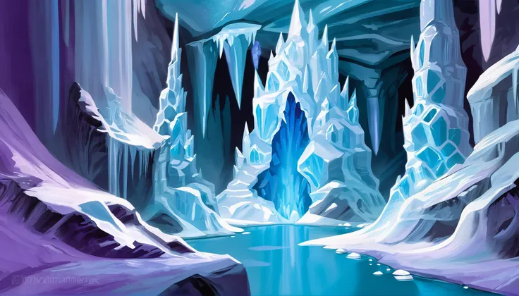 digital acrylic painting of a fantasy Crystal Ice Caverns, photoshop thick acrylic brushes<lora:EnvySpeedPaintXL01:1>