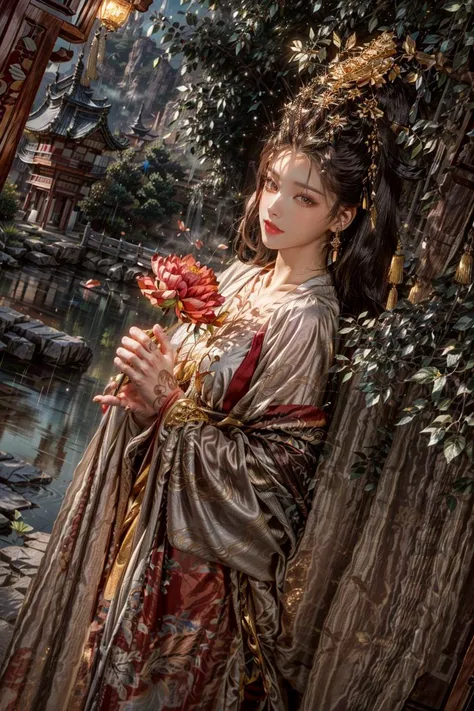 <(best quality, extremery best quality, masterpiece:1.4), (realistic, intricate details:1.4), (photorealistic:1.4), (extremely intricate:1.4), highres, ultra highres, ultra detailed, ultra-detailed, absurdres, incredibly absurdres, extremely detailed, high quality, high resolution, hyperrealistic, ultra-realistic, hyper-detailed, top quality, best, fine detail, massive detail, Highly detailed, extreme detailed, highest detailed, high-res, absolutely resolution, reflection, (refraction:1.4), (hyperrealism:1.4)>, BREAK, (1girl:1.3), solo, looking at viewer, (young cute beautiful 18-year-old girl:1.4), 3d face, (hand of Guido Daniele:1.4), beautiful girl, Beautiful face, pretty, girlface, kpop idol, supermodel, stunning innocent symmetry face, perfect body, medium breast, slim waist, slim legs, (high detailed skin:1.5), glowing eyes, goddess, natural skin texture, shiny skin, White skin, Beautiful detailed face, detailed face, real skin texture, cute delicate face, finely detailed face, golden ratio, golden ratio face, expressive eyes, perfect face, perfect skin, flawless face, clear face, shiny hair, pale skin, Proper body proportion, perfect anatomy, realistic skin texture, luscious lips, glossy lips, natural makeup, beautiful bright pupils, slender figure, intricate eyes, detailed pupils, detailed face and eyes, longeyelashes, blush, good hand, perfect hands, pretty face, beautiful female bodies, finely detailed skin, oily shiny skin, clean facial features, an extremely delicate and beautiful, cute & girly, beautiful detailed eyes, stars in the eyes, detailed simmetric eyes, perfect smooth skin texture, BREAK, (((((standing, (zanhua, holding flower, Pink flower on head:1.4), (smile, Pink hair, Pink eye, long hair, Pink eyelashes, Pink lips, Pink lip colour, Eyes glowing Pink, flat bangs, wearing hanfu, in Pink and white, happy expression, bird, lotus, hair ornament, water, dancing with butterfly, hanfu_tang, tang dynasty, chinese traditional architecture, in the garden, floral background, brilliant colors, wearing Tang-style clothing, flowing sleeves, floral pattern, golden bracelets, pearl earrings, long_hair, nail_polish, jewelry, ancient art, chinese style, golden embroidery, ornate hairpin, jade accessories, standing in imperial palace, red pillars, golden details, intricate carvings, decorative screens, sparkling jewels, ruqun, rich Chinese red, golden decorations, exquisite screens, golden dragon-patterned wallpaper, Pink silk curtains, delicate porcelain, Pink flower decorations, Pink carpets, mooth curved bridge, blue sky and green water:1.5), (night, Night time, moon light, sky, landscape, aurora borealis, stars, outdoors, Chinese, Pink fireworks, Sakura tree background:1.4), (lake background, mountains, full moon background, night lake shore, river, forest, chinese style countryard, lanterns, pond, cobblestone pathway, building pavilion, chinese buildings, moutains, misty lake, ancient chinese background, puddle, after the rain, petals falling, wet grass and trees, flower sea, in a meadow, waterfall, breeze, flying splashes, flying petals, leaves, bloom, bloom effect, surrounded by heavy floating petal flow, petal, Pink butterfly, flower, detailed beautiful grassland with petal, flowers, plants, Pink rose, many Pink roses, leaves falling from the tree, dust is drifting, ethereal, scenery, nature, mysterious background:1.4), (iridescent colors, Iridescence, blush, mysterious, fantasy background, fantasy, open mouth:1.2), (fog, wind:1.2), (Luminescent Particles:1.3), (fullbody:1.2), (eye focus, face focus, character focus, close-up face:1.2), (dutch angle, cowboy shot:1.3), colorful refraction)))), BREAK, <watercolor, available light, detailed light, volumetric fog, beautiful lighting, Rembrandt lighting, Cinematic, pixel art, game art, key visual, surreal, PBR Texturing, Anisotropic Filtering, Maximum Clarity And Sharpness, Albedo And Specular Maps, Multi-Layered Textures, Surface Shading, Sub-Pixel Convolution, Sub-Pixel Convolution, Accurate Simulation Of Light-Material Interaction, blurry foreground, broad light, volumetric light effect, matte painting, perfectly defined features, volumetric lighting, Tone Mapping, Lumen Reflections, Global illumination, Ray Tracing, Screen Space Global Illumination, Accent Lighting, 32k, Natural Lighting, volumetric, cinematic masterpiece, Rule of thirds, high dynamic range, Multi-exposure HDR capture, cinematic render, game cg cinematic, atmospheric perspective, movie scene, epic dynamic frame, motion blur, ((cinematic look, Film look)), rim light, 4k textures, adobe lightroom, photolab, insane details, hyperdetailed, exposure blend, professional color grading, professional color correction, aerial perspective, particles and dust in beams of light, cinematic scene, dynamic lighting, sharp details, lomography, soft focus, light leaks, bold hues, atmospheric depth, (explosive light and shadow:1.2), aesthetics, intricate designs, ultra realistic digital art, (zentangle, mandala, tangle, entangle), (fractal art), elegant, vivid colours, floating particles, particles, dramatic, epic, (ink drawing, oil painting detailed), (dramatic lighting:1.2), RAW, huge filesize, extremery detailed CG, Photo, 8k uhd, cinematic atmosphere, trending on artstation, award-winning glamour photograph, highly detailed photo, official art, beautiful and aesthetic, unity 8k wallpaper, beautiful, highly detailed CG illustration, best illustration, intricate, Amazing, emotional, analog, painting, digital painting, concept art, Oil Painting, illustration, Classical art, Renaissance, Romanticism, Neoclassicism, Color Palette, depth and contrast, Vibrant colors, saturated, rich saturation, color harmony, vivid palette, concept-art, design style, detail character, concept render, colorful, analog photography, dreamy atmosphere, specular highlights, atmospheric lighting, (dynamic angle, dynamic pose :1.3), (shiny, clothes reflecting light, lens flare, bloom effect, light particle, lens glare:1.3), realistic lighting, cinematic light, (cinematic lighting), light in the face, soft lighting, saturated colors, detailed background, sharp focus, 8k high definition, perspective, Master Composition, roughness, post-processing, soft shadows, realistic shadows, ambient occlusion, ray-tracing, subsurface scattering, photon mapping, physically-based rendering, octane rendering, unreal engine 5, ue5 rendering, Adobe After FX, dslr, RTX, Best character details, radiosity, sharp, antialiased, RAW photo, HDR, 8k, 4k, (((Photographed by Roger Deakins, using a RED Monstro 8K VV camera and a series of high-end lenses))), ((Hasselblad photography)), (film grain:1.4), Kodak portra 400, ((Fujifilm X-T5)), professional photograph, depth of field, caustics, Broad lighting, diffuse lighting, rim lighting, two tone lighting, textile details, visible pores, high resolution scan, professionally color graded, photographic reality, automatic white balance, best lighting, detailed shadow, high contrast, strong light and shadow>, (PureErosFace_V1:0.5), (ulzzang-6500:1), <lora:epiNoiseoffset_v3:2>, <lora:add_detail:2>, <lora:hipoly_3dcg_v7-epoch-000012:0.6>, <lora:zhongfenghuaxiyou-000018:0.1>, zhongfenghua, <lora:zanhua_v1:0.9>
