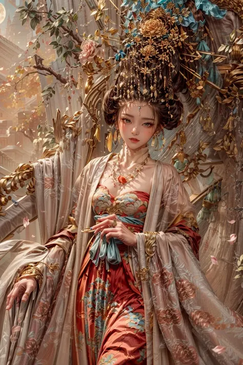 <(best quality, extremery best quality, masterpiece:1.4), (realistic, intricate details:1.4), (photorealistic:1.4), (extremely intricate:1.4), highres, ultra highres, ultra detailed, ultra-detailed, absurdres, incredibly absurdres, extremely detailed, high quality, high resolution, hyperrealistic, ultra-realistic, hyper-detailed, top quality, best, fine detail, massive detail, Highly detailed, extreme detailed, highest detailed, high-res, absolutely resolution, reflection, (refraction:1.4), (hyperrealism:1.4)>, BREAK, (1girl:1.3), solo, looking at viewer, (young cute beautiful 18-year-old girl:1.4), 3d face, (hand of Guido Daniele:1.4), beautiful girl, Beautiful face, pretty, girlface, kpop idol, supermodel, stunning innocent symmetry face, perfect body, medium breast, slim waist, slim legs, (high detailed skin:1.5), glowing eyes, goddess, natural skin texture, shiny skin, White skin, Beautiful detailed face, detailed face, real skin texture, cute delicate face, finely detailed face, golden ratio, golden ratio face, expressive eyes, perfect face, perfect skin, flawless face, clear face, shiny hair, pale skin, Proper body proportion, perfect anatomy, realistic skin texture, luscious lips, glossy lips, natural makeup, beautiful bright pupils, slender figure, intricate eyes, detailed pupils, detailed face and eyes, longeyelashes, blush, good hand, perfect hands, pretty face, beautiful female bodies, finely detailed skin, oily shiny skin, clean facial features, an extremely delicate and beautiful, cute & girly, beautiful detailed eyes, stars in the eyes, detailed simmetric eyes, perfect smooth skin texture, BREAK, (((((standing, (zanhua, holding flower, Pink flower on head:1.4), (smile, Pink hair, Pink eye, long hair, Pink eyelashes, Pink lips, Pink lip colour, Eyes glowing Pink, flat bangs, wearing hanfu, in Pink and white, happy expression, bird, lotus, hair ornament, water, dancing with butterfly, hanfu_tang, tang dynasty, chinese traditional architecture, in the garden, floral background, brilliant colors, wearing Tang-style clothing, flowing sleeves, floral pattern, golden bracelets, pearl earrings, long_hair, nail_polish, jewelry, ancient art, chinese style, golden embroidery, ornate hairpin, jade accessories, standing in imperial palace, red pillars, golden details, intricate carvings, decorative screens, sparkling jewels, ruqun, rich Chinese red, golden decorations, exquisite screens, golden dragon-patterned wallpaper, Pink silk curtains, delicate porcelain, Pink flower decorations, Pink carpets, mooth curved bridge, blue sky and green water:1.5), (night, Night time, moon light, sky, landscape, aurora borealis, stars, outdoors, Chinese, Pink fireworks, Sakura tree background:1.4), (lake background, mountains, full moon background, night lake shore, river, forest, chinese style countryard, lanterns, pond, cobblestone pathway, building pavilion, chinese buildings, moutains, misty lake, ancient chinese background, puddle, after the rain, petals falling, wet grass and trees, flower sea, in a meadow, waterfall, breeze, flying splashes, flying petals, leaves, bloom, bloom effect, surrounded by heavy floating petal flow, petal, Pink butterfly, flower, detailed beautiful grassland with petal, flowers, plants, Pink rose, many Pink roses, leaves falling from the tree, dust is drifting, ethereal, scenery, nature, mysterious background:1.4), (iridescent colors, Iridescence, blush, mysterious, fantasy background, fantasy, open mouth:1.2), (fog, wind:1.2), (Luminescent Particles:1.3), (fullbody:1.2), (eye focus, face focus, character focus, close-up face:1.2), (dutch angle, cowboy shot:1.3), colorful refraction)))), BREAK, <watercolor, available light, detailed light, volumetric fog, beautiful lighting, Rembrandt lighting, Cinematic, pixel art, game art, key visual, surreal, PBR Texturing, Anisotropic Filtering, Maximum Clarity And Sharpness, Albedo And Specular Maps, Multi-Layered Textures, Surface Shading, Sub-Pixel Convolution, Sub-Pixel Convolution, Accurate Simulation Of Light-Material Interaction, blurry foreground, broad light, volumetric light effect, matte painting, perfectly defined features, volumetric lighting, Tone Mapping, Lumen Reflections, Global illumination, Ray Tracing, Screen Space Global Illumination, Accent Lighting, 32k, Natural Lighting, volumetric, cinematic masterpiece, Rule of thirds, high dynamic range, Multi-exposure HDR capture, cinematic render, game cg cinematic, atmospheric perspective, movie scene, epic dynamic frame, motion blur, ((cinematic look, Film look)), rim light, 4k textures, adobe lightroom, photolab, insane details, hyperdetailed, exposure blend, professional color grading, professional color correction, aerial perspective, particles and dust in beams of light, cinematic scene, dynamic lighting, sharp details, lomography, soft focus, light leaks, bold hues, atmospheric depth, (explosive light and shadow:1.2), aesthetics, intricate designs, ultra realistic digital art, (zentangle, mandala, tangle, entangle), (fractal art), elegant, vivid colours, floating particles, particles, dramatic, epic, (ink drawing, oil painting detailed), (dramatic lighting:1.2), RAW, huge filesize, extremery detailed CG, Photo, 8k uhd, cinematic atmosphere, trending on artstation, award-winning glamour photograph, highly detailed photo, official art, beautiful and aesthetic, unity 8k wallpaper, beautiful, highly detailed CG illustration, best illustration, intricate, Amazing, emotional, analog, painting, digital painting, concept art, Oil Painting, illustration, Classical art, Renaissance, Romanticism, Neoclassicism, Color Palette, depth and contrast, Vibrant colors, saturated, rich saturation, color harmony, vivid palette, concept-art, design style, detail character, concept render, colorful, analog photography, dreamy atmosphere, specular highlights, atmospheric lighting, (dynamic angle, dynamic pose :1.3), (shiny, clothes reflecting light, lens flare, bloom effect, light particle, lens glare:1.3), realistic lighting, cinematic light, (cinematic lighting), light in the face, soft lighting, saturated colors, detailed background, sharp focus, 8k high definition, perspective, Master Composition, roughness, post-processing, soft shadows, realistic shadows, ambient occlusion, ray-tracing, subsurface scattering, photon mapping, physically-based rendering, octane rendering, unreal engine 5, ue5 rendering, Adobe After FX, dslr, RTX, Best character details, radiosity, sharp, antialiased, RAW photo, HDR, 8k, 4k, (((Photographed by Roger Deakins, using a RED Monstro 8K VV camera and a series of high-end lenses))), ((Hasselblad photography)), (film grain:1.4), Kodak portra 400, ((Fujifilm X-T5)), professional photograph, depth of field, caustics, Broad lighting, diffuse lighting, rim lighting, two tone lighting, textile details, visible pores, high resolution scan, professionally color graded, photographic reality, automatic white balance, best lighting, detailed shadow, high contrast, strong light and shadow>, (PureErosFace_V1:0.5), (ulzzang-6500:1), <lora:epiNoiseoffset_v3:2>, <lora:add_detail:2>, <lora:hipoly_3dcg_v7-epoch-000012:0.6>, <lora:zhongfenghuaxiyou-000018:0.1>, zhongfenghua, <lora:zanhua_v1:0.9>