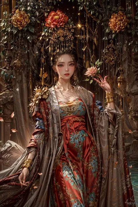 <(best quality, extremery best quality, masterpiece:1.4), (realistic, intricate details:1.4), (photorealistic:1.4), (extremely intricate:1.4), highres, ultra highres, ultra detailed, ultra-detailed, absurdres, incredibly absurdres, extremely detailed, high quality, high resolution, hyperrealistic, ultra-realistic, hyper-detailed, top quality, best, fine detail, massive detail, Highly detailed, extreme detailed, highest detailed, high-res, absolutely resolution, reflection, (refraction:1.4), (hyperrealism:1.4)>, BREAK, (1girl:1.3), solo, looking at viewer, (young cute beautiful 18-year-old girl:1.4), 3d face, (hand of Guido Daniele:1.4), beautiful girl, Beautiful face, pretty, girlface, kpop idol, supermodel, stunning innocent symmetry face, perfect body, medium breast, slim waist, slim legs, (high detailed skin:1.5), glowing eyes, goddess, natural skin texture, shiny skin, White skin, Beautiful detailed face, detailed face, real skin texture, cute delicate face, finely detailed face, golden ratio, golden ratio face, expressive eyes, perfect face, perfect skin, flawless face, clear face, shiny hair, pale skin, Proper body proportion, perfect anatomy, realistic skin texture, luscious lips, glossy lips, natural makeup, beautiful bright pupils, slender figure, intricate eyes, detailed pupils, detailed face and eyes, longeyelashes, blush, good hand, perfect hands, pretty face, beautiful female bodies, finely detailed skin, oily shiny skin, clean facial features, an extremely delicate and beautiful, cute & girly, beautiful detailed eyes, stars in the eyes, detailed simmetric eyes, perfect smooth skin texture, BREAK, (((((standing, (zanhua, holding flower, Pink flower on head:1.4), (smile, Pink hair, Pink eye, long hair, Pink eyelashes, Pink lips, Pink lip colour, Eyes glowing Pink, flat bangs, wearing hanfu, in Pink and white, happy expression, bird, lotus, hair ornament, water, dancing with butterfly, hanfu_tang, tang dynasty, chinese traditional architecture, in the garden, floral background, brilliant colors, wearing Tang-style clothing, flowing sleeves, floral pattern, golden bracelets, pearl earrings, long_hair, nail_polish, jewelry, ancient art, chinese style, golden embroidery, ornate hairpin, jade accessories, standing in imperial palace, red pillars, golden details, intricate carvings, decorative screens, sparkling jewels, ruqun, rich Chinese red, golden decorations, exquisite screens, golden dragon-patterned wallpaper, Pink silk curtains, delicate porcelain, Pink flower decorations, Pink carpets, mooth curved bridge, blue sky and green water:1.5), (night, Night time, moon light, sky, landscape, aurora borealis, stars, outdoors, Chinese, Pink fireworks, Sakura tree background:1.4), (lake background, mountains, full moon background, night lake shore, river, forest, chinese style countryard, lanterns, pond, cobblestone pathway, building pavilion, chinese buildings, moutains, misty lake, ancient chinese background, puddle, after the rain, petals falling, wet grass and trees, flower sea, in a meadow, waterfall, breeze, flying splashes, flying petals, leaves, bloom, bloom effect, surrounded by heavy floating petal flow, petal, Pink butterfly, flower, detailed beautiful grassland with petal, flowers, plants, Pink rose, many Pink roses, leaves falling from the tree, dust is drifting, ethereal, scenery, nature, mysterious background:1.4), (iridescent colors, Iridescence, blush, mysterious, fantasy background, fantasy, open mouth:1.2), (fog, wind:1.2), (Luminescent Particles:1.3), (fullbody:1.2), (eye focus, face focus, character focus, close-up face:1.2), (dutch angle, cowboy shot:1.3), colorful refraction)))), BREAK, <watercolor, available light, detailed light, volumetric fog, beautiful lighting, Rembrandt lighting, Cinematic, pixel art, game art, key visual, surreal, PBR Texturing, Anisotropic Filtering, Maximum Clarity And Sharpness, Albedo And Specular Maps, Multi-Layered Textures, Surface Shading, Sub-Pixel Convolution, Sub-Pixel Convolution, Accurate Simulation Of Light-Material Interaction, blurry foreground, broad light, volumetric light effect, matte painting, perfectly defined features, volumetric lighting, Tone Mapping, Lumen Reflections, Global illumination, Ray Tracing, Screen Space Global Illumination, Accent Lighting, 32k, Natural Lighting, volumetric, cinematic masterpiece, Rule of thirds, high dynamic range, Multi-exposure HDR capture, cinematic render, game cg cinematic, atmospheric perspective, movie scene, epic dynamic frame, motion blur, ((cinematic look, Film look)), rim light, 4k textures, adobe lightroom, photolab, insane details, hyperdetailed, exposure blend, professional color grading, professional color correction, aerial perspective, particles and dust in beams of light, cinematic scene, dynamic lighting, sharp details, lomography, soft focus, light leaks, bold hues, atmospheric depth, (explosive light and shadow:1.2), aesthetics, intricate designs, ultra realistic digital art, (zentangle, mandala, tangle, entangle), (fractal art), elegant, vivid colours, floating particles, particles, dramatic, epic, (ink drawing, oil painting detailed), (dramatic lighting:1.2), RAW, huge filesize, extremery detailed CG, Photo, 8k uhd, cinematic atmosphere, trending on artstation, award-winning glamour photograph, highly detailed photo, official art, beautiful and aesthetic, unity 8k wallpaper, beautiful, highly detailed CG illustration, best illustration, intricate, Amazing, emotional, analog, painting, digital painting, concept art, Oil Painting, illustration, Classical art, Renaissance, Romanticism, Neoclassicism, Color Palette, depth and contrast, Vibrant colors, saturated, rich saturation, color harmony, vivid palette, concept-art, design style, detail character, concept render, colorful, analog photography, dreamy atmosphere, specular highlights, atmospheric lighting, (dynamic angle, dynamic pose :1.3), (shiny, clothes reflecting light, lens flare, bloom effect, light particle, lens glare:1.3), realistic lighting, cinematic light, (cinematic lighting), light in the face, soft lighting, saturated colors, detailed background, sharp focus, 8k high definition, perspective, Master Composition, roughness, post-processing, soft shadows, realistic shadows, ambient occlusion, ray-tracing, subsurface scattering, photon mapping, physically-based rendering, octane rendering, unreal engine 5, ue5 rendering, Adobe After FX, dslr, RTX, Best character details, radiosity, sharp, antialiased, RAW photo, HDR, 8k, 4k, (((Photographed by Roger Deakins, using a RED Monstro 8K VV camera and a series of high-end lenses))), ((Hasselblad photography)), (film grain:1.4), Kodak portra 400, ((Fujifilm X-T5)), professional photograph, depth of field, caustics, Broad lighting, diffuse lighting, rim lighting, two tone lighting, textile details, visible pores, high resolution scan, professionally color graded, photographic reality, automatic white balance, best lighting, detailed shadow, high contrast, strong light and shadow>, (PureErosFace_V1:0.5), (ulzzang-6500:1), <lora:epiNoiseoffset_v3:2>, <lora:add_detail:2>, <lora:hipoly_3dcg_v7-epoch-000012:0.6>, <lora:zhongfenghuaxiyou-000018:0.1>, zhongfenghua, <lora:zanhua_v1:0.9>