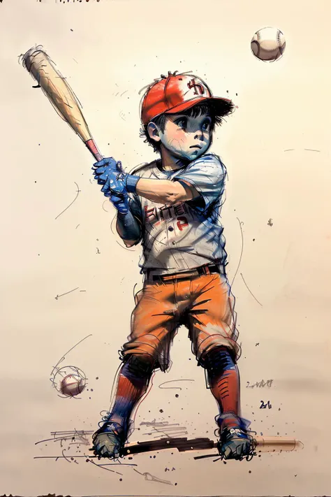 <lora:doodle:1> a doodle of a boy playing baseball, front view