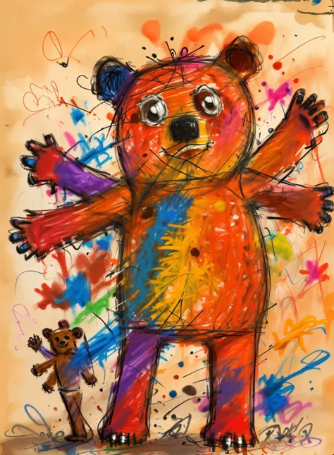a doodle of a bear in a t pose, scribble, messy, stickfigure, badly drawn <lora:doodle:1>