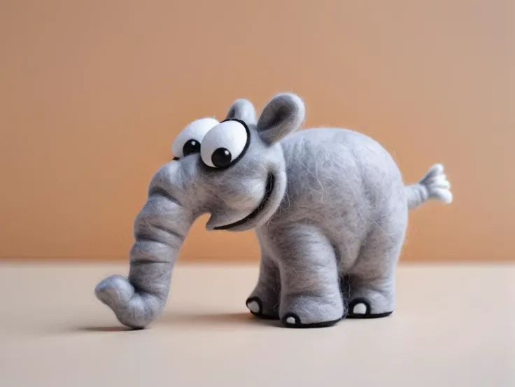 <lora:Ottifant_sdxl:0.6> Felted Ottifant smiling, 3d figurine