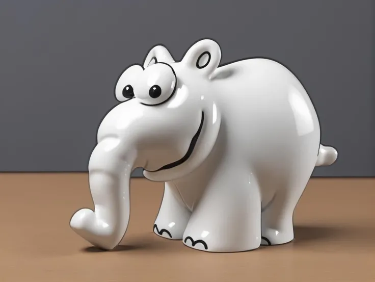 <lora:Ottifant_sdxl:0.6> Ottifant smiling, 3d porcelain figurine
