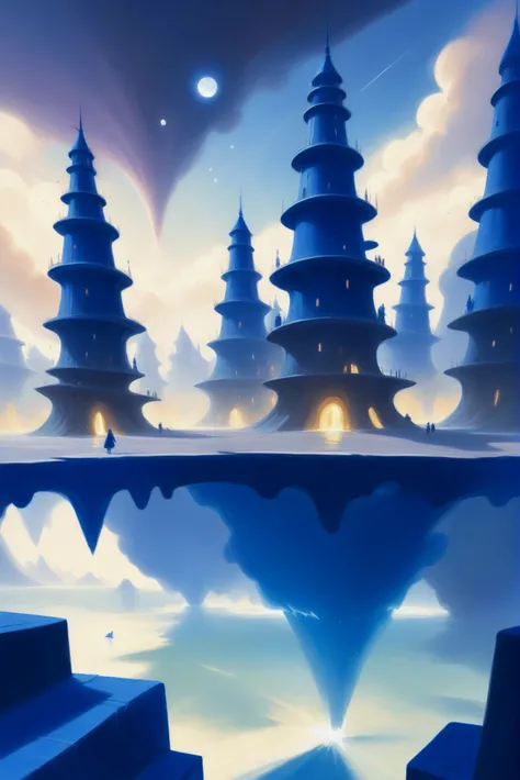 digital painting, Hyperborean,whimsical scifi city outside of the universe<lora:EnvyBluesXL01:1>