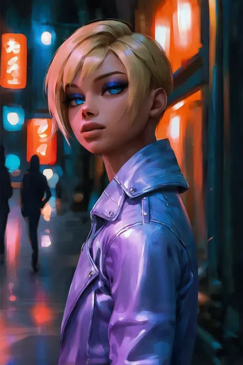 score_9, score_8_up, score_7_up, realistic oil paint artwork, 1girl, street wear, leather jacket, upper body, blonde, blue eyes, solo, detailed eyes,night, low light, outside, Alena Aenami style,moody, <lora:Alena Aenami style_pxl_2:.8> <lora:Eve_Gilles_for_pony:1>
