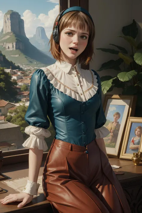 ZM_galina, (realism art by Jeremy Lipking:0.9) and (Paul Verhoeven:1.2) , landscape art, studio Pencil painting, Haitian flora and hillside, fairy tale, medium shot of a Detailed Inconsiderate skinny Traditional (Brother:1.3) Museum curator, he is reimagined as a Dota game character, he is screaming, dressed in Footman Collared shirt, he has Bald hair, the Footman has a Amig500 Style Burlesque Crimson Headband, Ruff, at Blue hour, horizon-centered, detailed, masterpiece, Embarrassing, Techwear, Nostalgic lighting, Depth of field 270mm, Cathode tube, glamourous, sgraffito, sharp, intricate detailed face, ultra high res, 4K