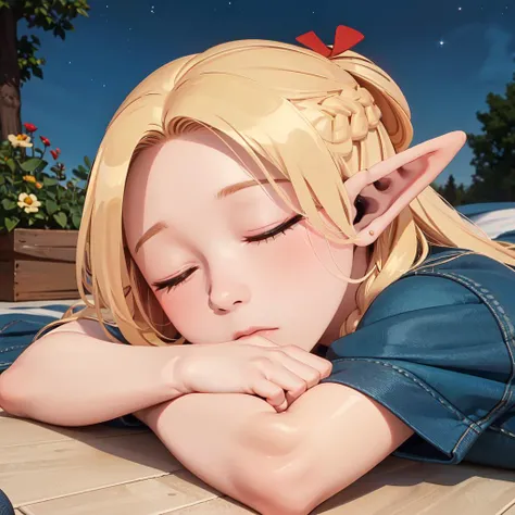 masterpiece,best quality,1girl,solo,marcillessa,<lora:Dungeon_Marcille_SSA_V1:1>,detailed and beautiful eyes,(cowboy shot:1.2),
sleeping,,,outdoors,(eyes closed:1.2),,(sleep on the floor:1.5),,midnight,(night sky:1.1),