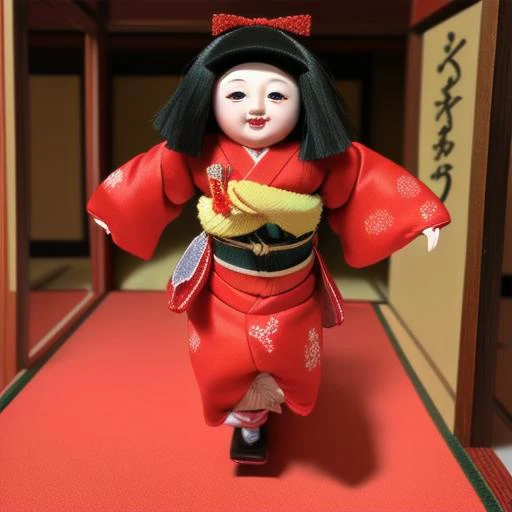 <lyco:Japanese doll:0.8>Japanesedoll, doll, 
evil smile, running,