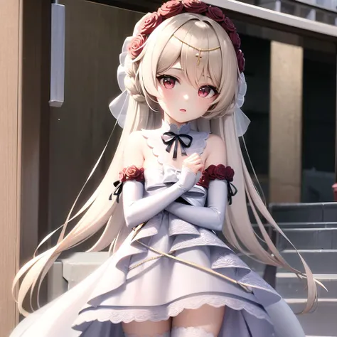 (masterpiece:1.2), (best quality:1.3), highres, rosy_bridesmaid, 1girl, cowboy_shot, wedding_dress, bridal_veil, white_dress, white_thighhighs, red rose, <lora:luna_kindred_r_v2-000025:1>