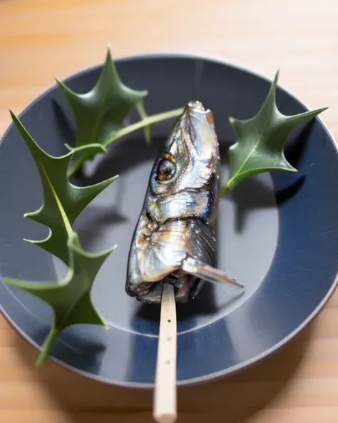 <lora:Holly_sardine_v1:0.7>, animal focus, stick, food focus, still life, skewer, yaikagashi, Holly_sardine, fish head