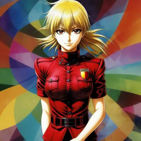art by Kouta Hirano, Seras Victoria,full length image,abstract colorful background,<lora:SerasVictoriaLoRAv02:0.8>