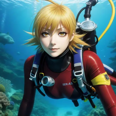 art by Kouta Hirano, Seras Victoria,as a scuba diver,underwater,energetic,<lora:SerasVictoriaLoRAv02:0.8>