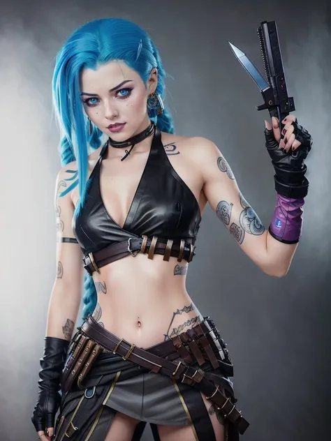 Jinx, smile, sexy pose, detailed eyes, photography, trending on artstation, sharp focus, studio photo, intricate details, highly detailed, by greg rutkowski <lora:Jinx:0.5>