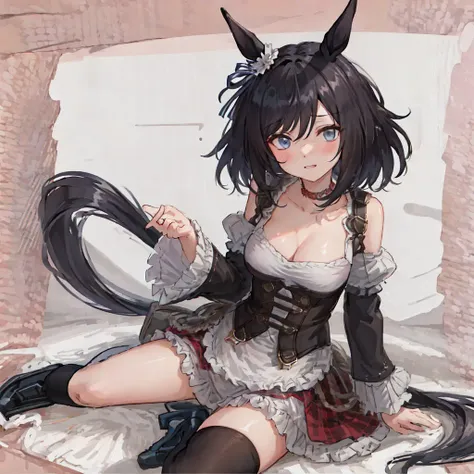 ((masterpiece, best quality)),1girl,horse ears,over-kneehighs