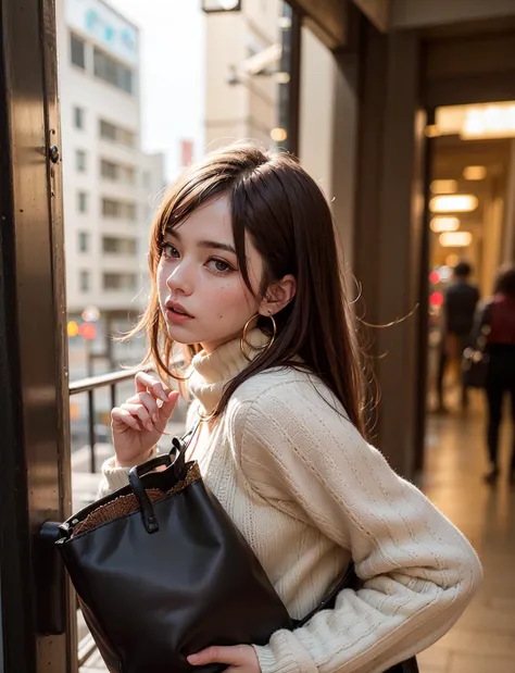 masterpiece, highest quality, (perfect face) , (high detail),dynamic pose,documentary,from side,eyes_gazes,
1girl,33,solo, slender,Cloud Hair,dirty blonde,, Brown_shearling_aviator_jacket, white_turtleneck_sweater, high-waisted_black_trousers, black_ankle_boots, gold_hoop_earrings, brown_leather_tote_bag,,black,
dusk,hurricane,nursing home,detailed background, cinematic lighting,gaspar no,