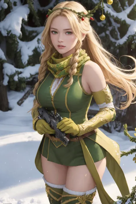 one Rebecca wearing brown clothes with green accents, long light brown hair, blue eyes, sexy hourglass figure, the Fjords of Norway in the background, [ 4 k digital art ]!!, seductive anime girl, deviantart artstation cgscosiety, trending on cgstation, 8k high quality detailed art, photorealistic anime girl render, kawaii hq render, commission for high res, thicc