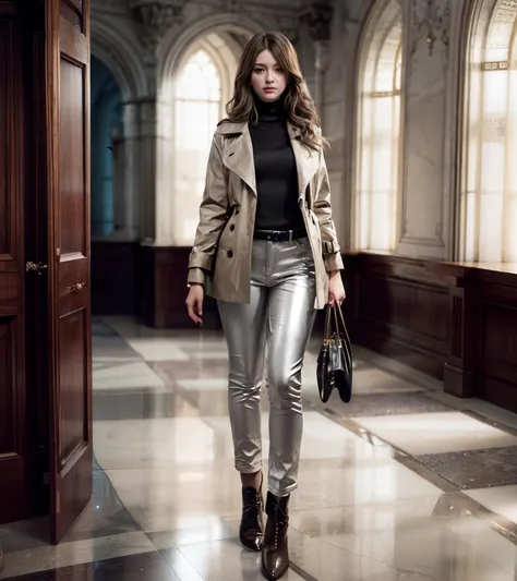 <lora:add_detail:1> , <lora:epiNoiseoffset_v2:0.6>, <lora:hipoly_3dcg_v7-epoch:0.8>,   
(full body:1.5) photo \(1girl, solo), (30yo,  alexandradaddario as a movie star, (looking at viewer), modelshoot style, dynamic pose, (comicon event), female focus, sfw),  
a elegant beautiful curvy mature mistress, makeup, jewelry, long hair, hair ornament, (symmetrical eyes:1.2), slender, small breasts, (modern outfit:1.2), structured_handbag,  Camel_trench_coat,  (black leather turtleneck,leather trousers:1.2), 
elegant, enchanting, prestige, luxury, exquisite, detailed skin texture, exquisite clothing detail, detailed clothes texture, ultra realistic, ultra detailed, highly intricate details, correct proportion, perfect anatomy, perfect female body, perfect female figure, gorgeous detail face, perfect face, enchanting face, perfect eyes, beautiful detailed gradient eyes, shiny eyes, clear and bright eyes, eyes_gazes, (detailed pupils:1.3), shiny skin, pale skin, 
 best illustration, Amazing, finely detail, extremely delicate and beautiful, professional artwork, masterpiece, flawless, clean, best quality, 8k uhd, photorealistic, extremely detailed unity 8k wallpaper, surreal 8K 32K HDR photo, film grain noise, ultra high res, best shadow, delicate, RAW, light particles, sharp focus, dynamic range, depth of field, DSLR, Fujifilm XT3,
dreamlike nature light, soft cinematic light, film bloom, indirect lighting, overcast lighting, rim light, intricate lighting, two-tone lighting, (film grain:1.2),