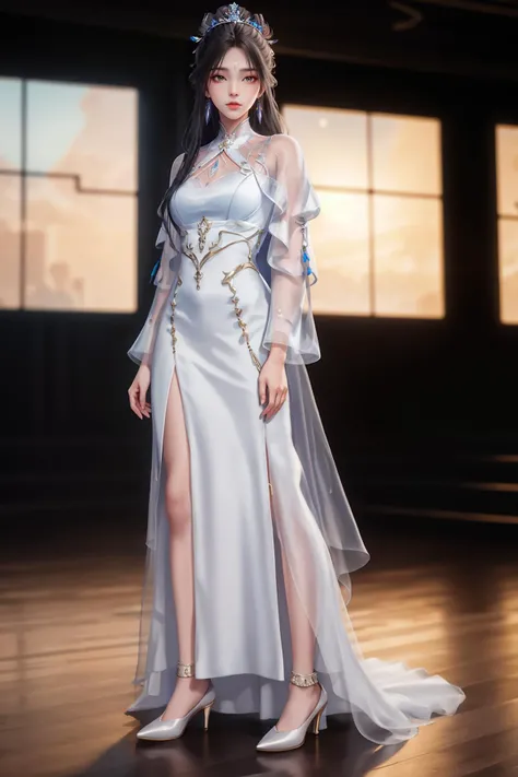 8k,highres,absurdres,masterpiece,best quality,original,extremely detailed CG,extremely detailed wallpaper,perfect lighting,<lyco:GoodHands-beta2:1>,
1girl,solo,blurry_background,looking_at_viewer,standing on the stage,
<lora:luxueqiCN:0.7> luxueqi,long hair,jewelry,hair ornament,earrings,black hair,dress,crystal earrings,see-through,forehead mark,facial mark,white dress,hair bun,long sleeves,chinese clothes,