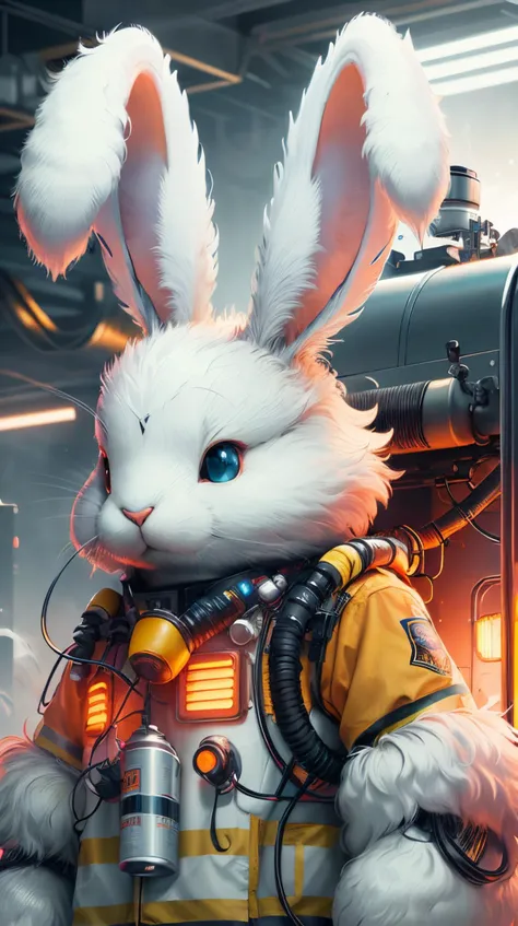 bunnytech firefighter training for emergency response fluffy scifi <lora:BunnyTech-20:1>
