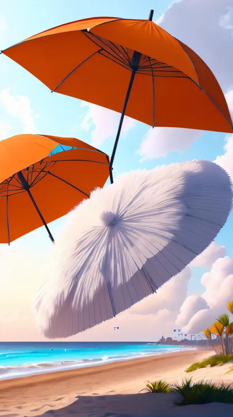 bunnytech Beach umbrella fluffy scifi <lora:BunnyTech-20:1>