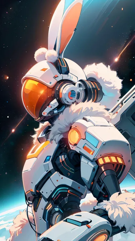 bunnytech an African space explorer making first contact with an alien species fluffy scifi <lora:BunnyTech-20:1>