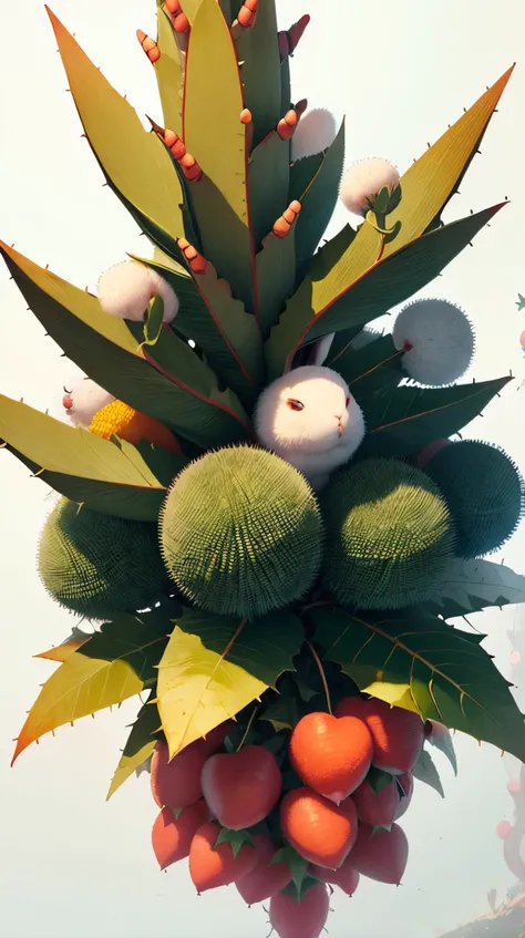 bunnytech prickly holly bush with glossy leaves and bright red berries fluffy scifi <lora:BunnyTech-20:1>
