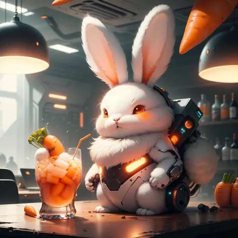 <lora:BunnyTech-20:0.8>,bunnytech ,   fluffy ,  carrots, scifi, 
drink
