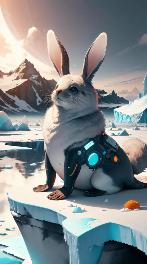 bunnytech a seal basking on an Antarctic ice floe under the sun fluffy scifi <lora:BunnyTech-20:1>
