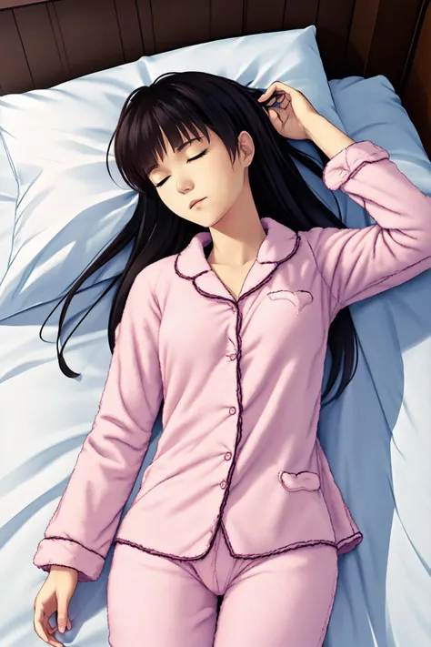 <lora:HabaneKotori:0.8>, (((habane kotori))), bedroom, full body, winter, 1girl, solo, long hair, ((closed eyes, lying, on back, pillow, sleeping, pajamas, pink pajamas)), ((small breasts)), high quality, ultra high res, volumetric light, ray tracing, (extremely detailed CG unity 8k wallpaper), (best quality:0.8), (soothing tones, calm colors, muted colors:1.5), (intricate details:0.9)