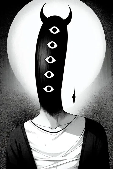 1other,, greyscale, hand up, horror (theme),male focus, monochrome, punpun, shirt, solo,
<lora:punpun:0.55>