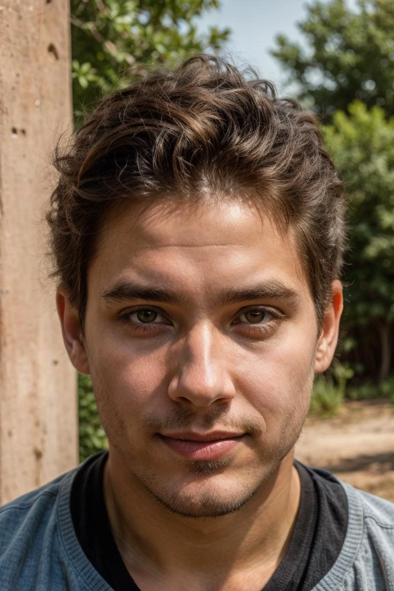an amateur selfie style photograph, subtle smile, from Louisiana, posing, the image has a low contrast value and dull coloration, of a 35yo male, HDR, realistic, cute neat hair with, detailed realistic face and hair, subsurface scattering, realistic lighting and shadows, realistic skin texture, ((focus on true-to-life realism)), symmetrical pupils, local surroundings