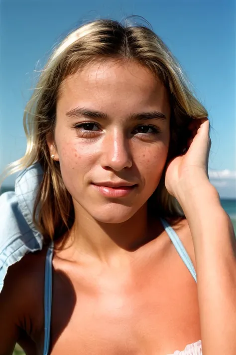 a regular woman, realistic skin, film photo, 35mm photo, highly detailed, faded