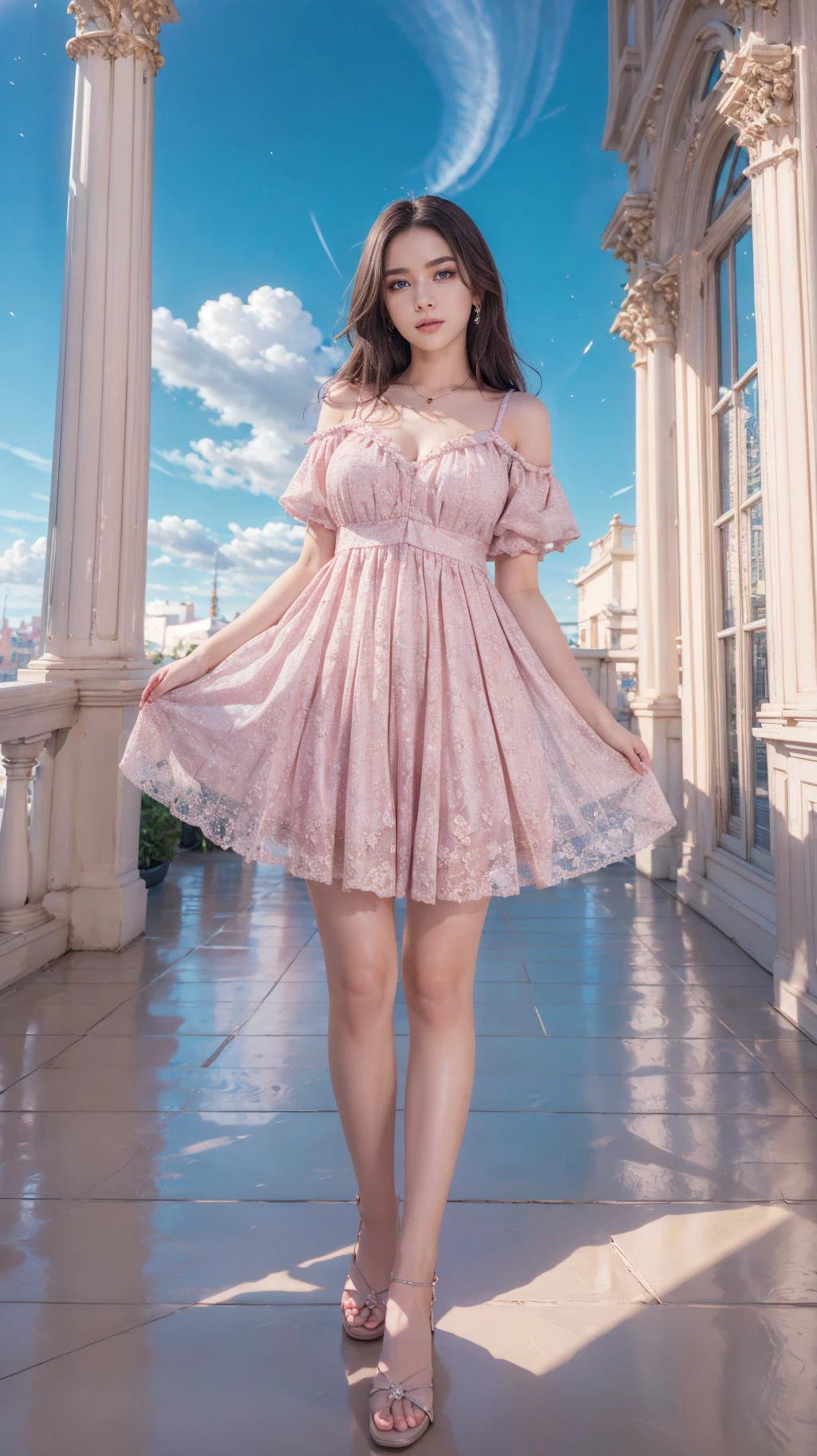 (Best Quality, Masterpiece:1.2), 4k, rating_explicit, photorealistic,
1girl, Solo, (beautiful detailed eyes, symmetric eyes), full body, in palace, more saturation, shooting light, cloudy sky, dark sky, very aesthetic
<lora:detail_slider_v4:2> <lora:XSArchi_137:0.4> <lora:_doll_dress:0.5> wearing babyl_dress <lora:yuzuv10:0.4> Girl