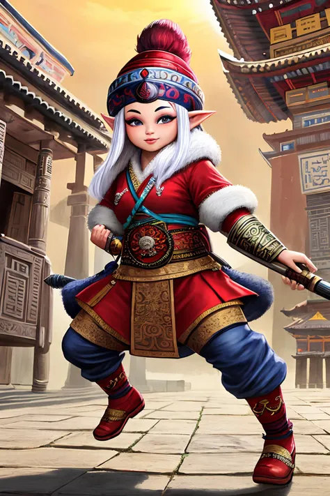 (full body) ([ancient Indian|Mongolian] style:1.25) female (gnome:1.2) (samurai:1.2) (fur outfit:1.25) (temple exterior:1.25) (dynamic pose) (surprised:1.2) BREAK
(digital art sharp focus highly detailed intricate ultra detailed textures detailed background 8K) nice hands perfect hands BREAK
<lora:subject GoodHands-beta2:1>