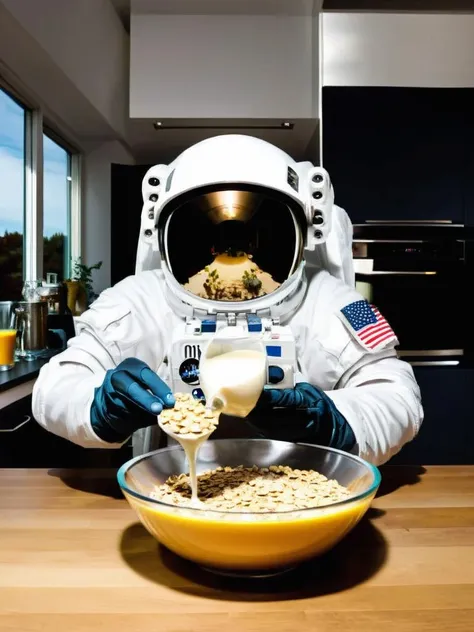 an astronaut in a mcdonald's , apollo_style , <lora:Apollo_Style:1.0>