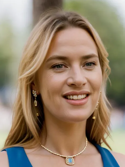 Realistic photo of a beautiful k4t3w-v2 woman, 1girl, solo, long hair, looking at viewer, smile, blue eyes, blonde hair, jewelry, earrings, lips, portrait, realistic, soft lighting, professional Photography, Photorealistic, detailed, RAW, analog, sharp focus, 8k, HD, high quality, masterpiece<lora:k4t3w-v2:1.0>