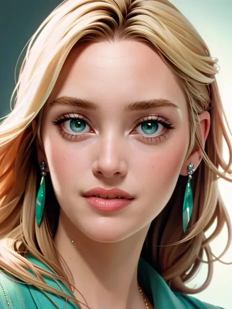Realistic photo of a beautiful k4t3w-v2 woman, 1girl, solo, long hair, looking at viewer, blue eyes, blonde hair, jewelry, green eyes, earrings, lips, eyelashes, watermark, portrait, close-up, realistic, nose, soft lighting, professional Photography, Photorealistic, detailed, RAW, analog, sharp focus, 8k, HD, high quality, masterpiece<lora:k4t3w-v2:1.0>