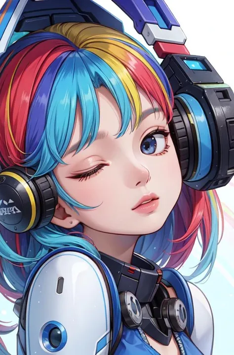 masterpiece,best quality,upper body,1girl,small breasts,mecha,rainbow order,minimalism,rounded corners,multicolored hair,eye reflection,covering eyes,close-up
Negative prompt: (worst quality:1.4),(low quality:1.4),(monochrome:1.1),negative_hand-neg,badhandv4,bad anatomy,((nsfw)),((pencil)),((blush)),((eyelash) ,EasyNegative
Steps: 20, Sampler: Euler a, CFG scale: 7, Seed: 1334908091, Size: 512x768,