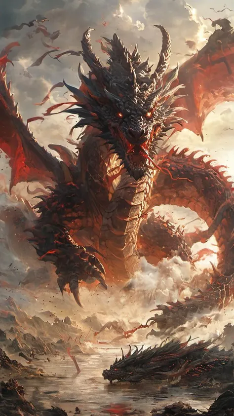AiARTiST,Ancient general,Battle ,bloody sky,bloody river,death monster,dragon