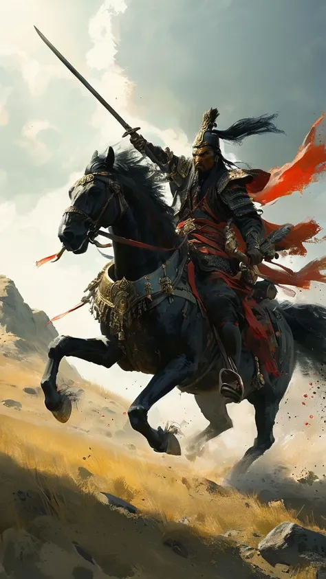 AiARTiST,Ancient general,Charge on horse,death monster,Foothills scenes