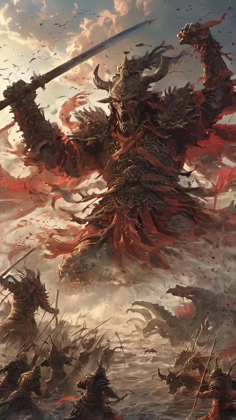 AiARTiST,Ancient general,Battle ,bloody sky,bloody river,death monster